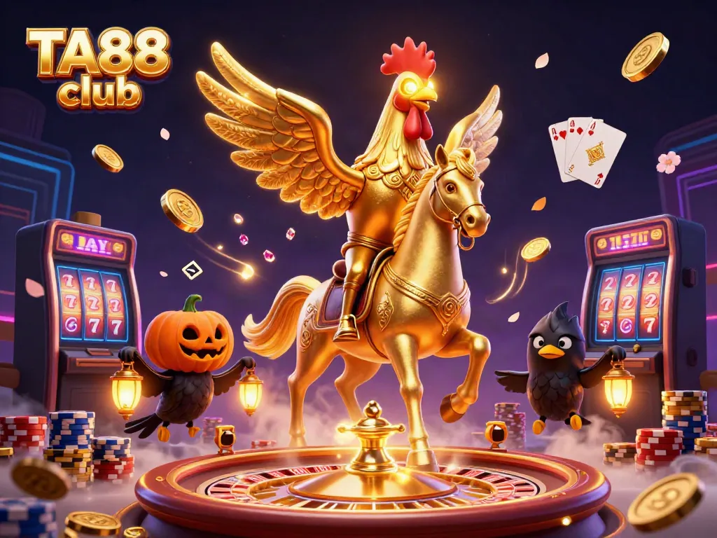 Engage with the thrilling TA88 club as golden rooster ventures in a vibrant casino scene.