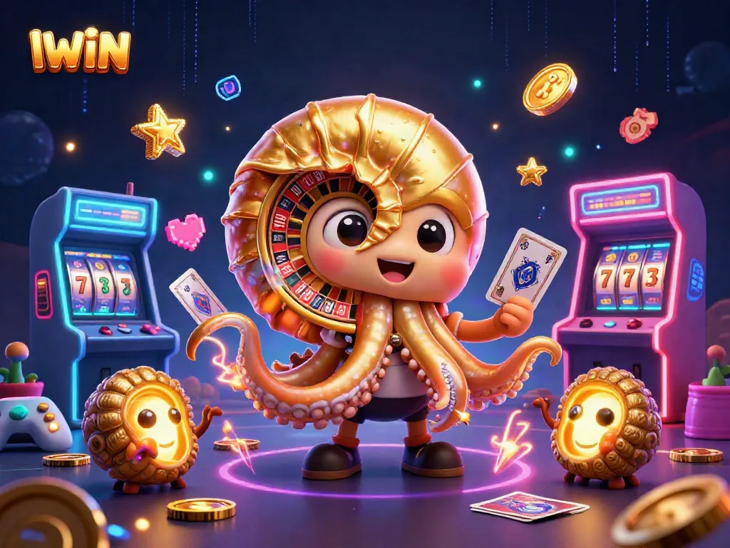 Engage in IWIN casino gaming with vibrant characters, colorful machines, and dynamic elements.
