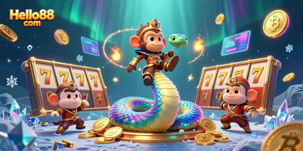 Experience the thrill of gaming at Hello88 com with vibrant characters and dynamic symbols of luck.