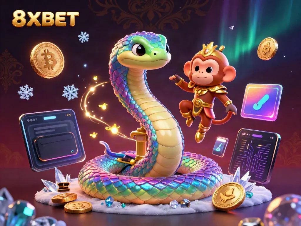 Experience thrilling gameplay with 8XBET as vibrant characters celebrate winnings in a colorful casino scene.