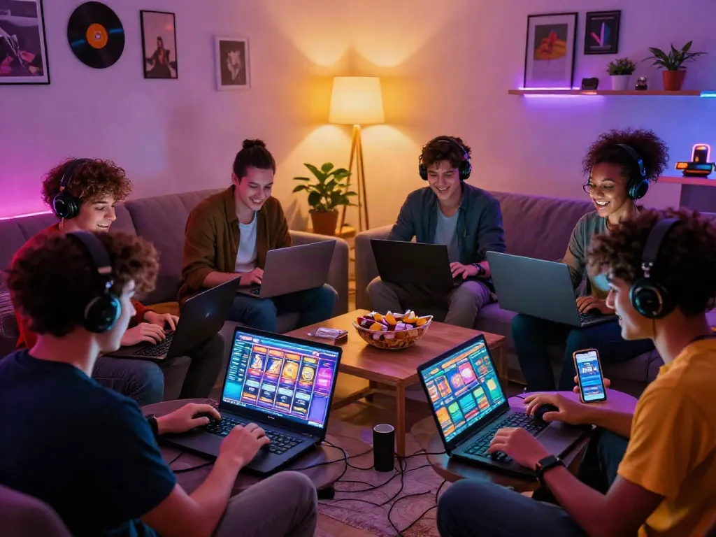 Players enjoying gaming on devices, showcasing the excitement of credit card casinos with a cozy atmosphere.