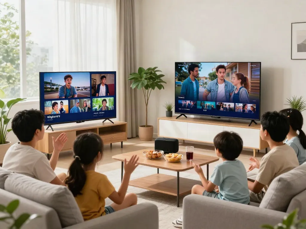 Miglior IPTV brings families together in a bright living room, enjoying seamless streaming.