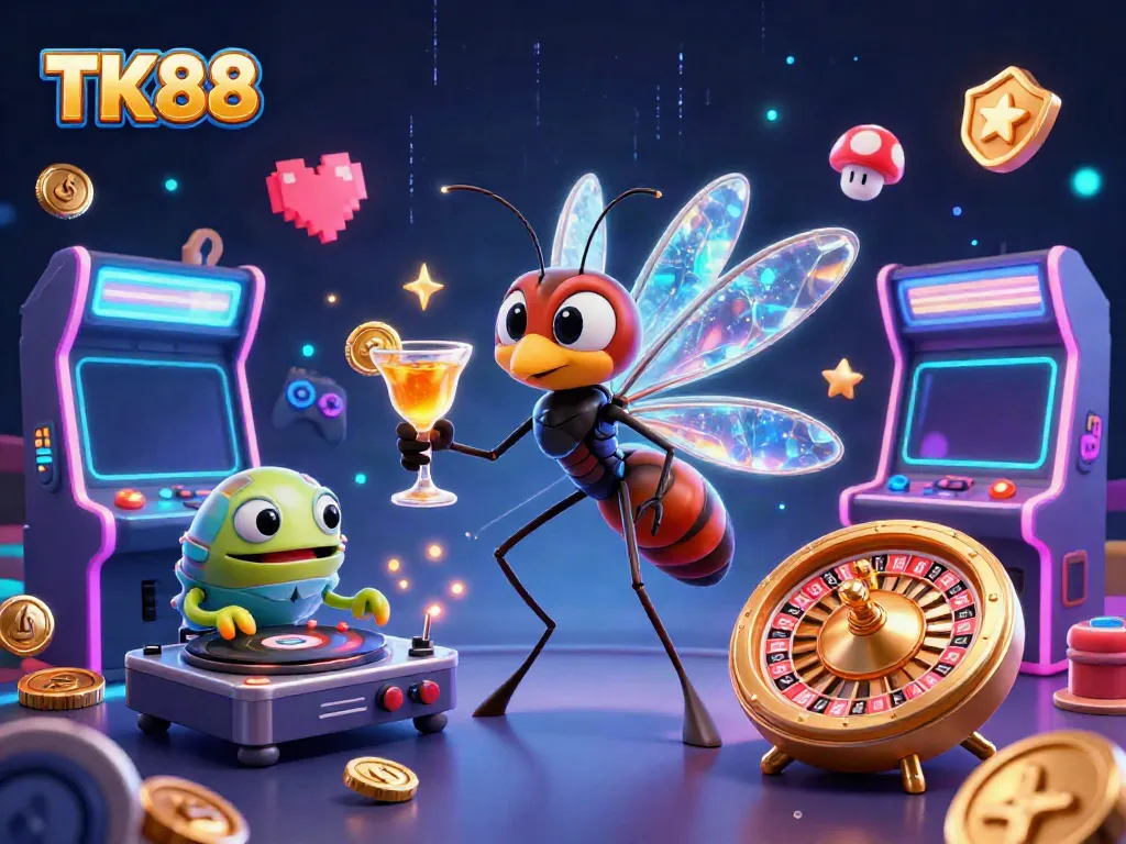Experience thrilling gaming excitement at TK88 with vibrant 3D casino elements and characters.