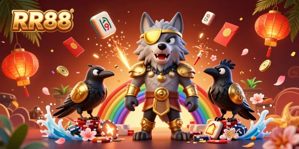 Experience the thrill of RR88 with Odin and ravens in a dynamic casino-themed scene.
