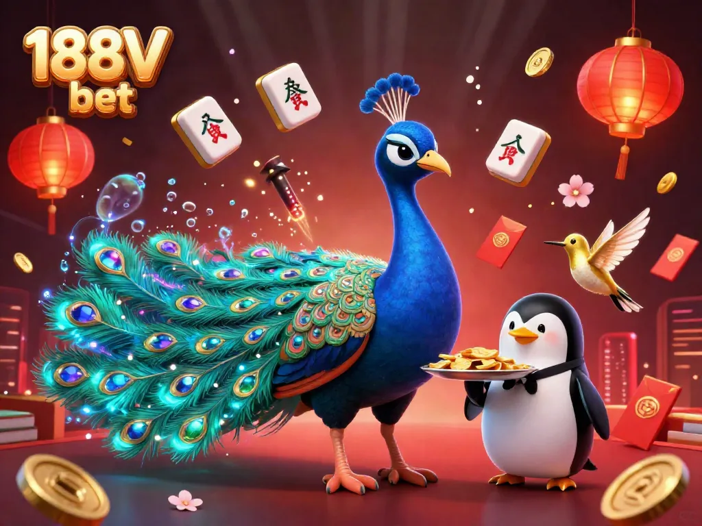 Experience excitement with 188V bet in a vibrant casino-themed illustration featuring engaging characters and festive elements.