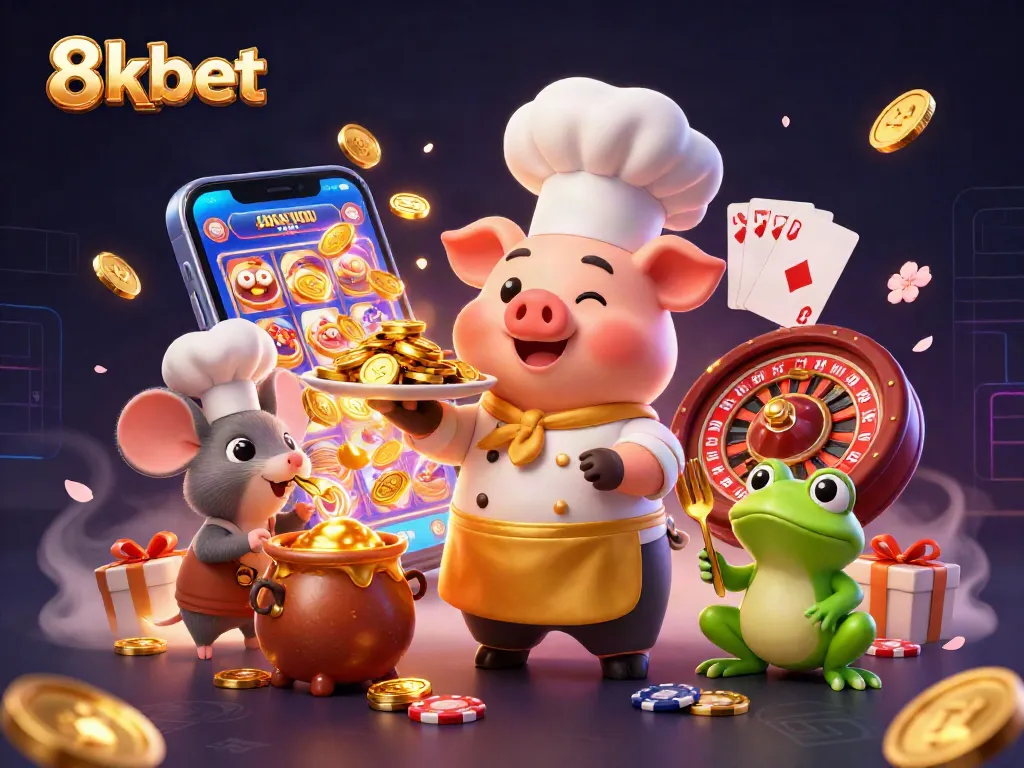 Engage with the thrilling gaming world of 8xbet highlighted by vibrant characters, casino elements, and a lively atmosphere.